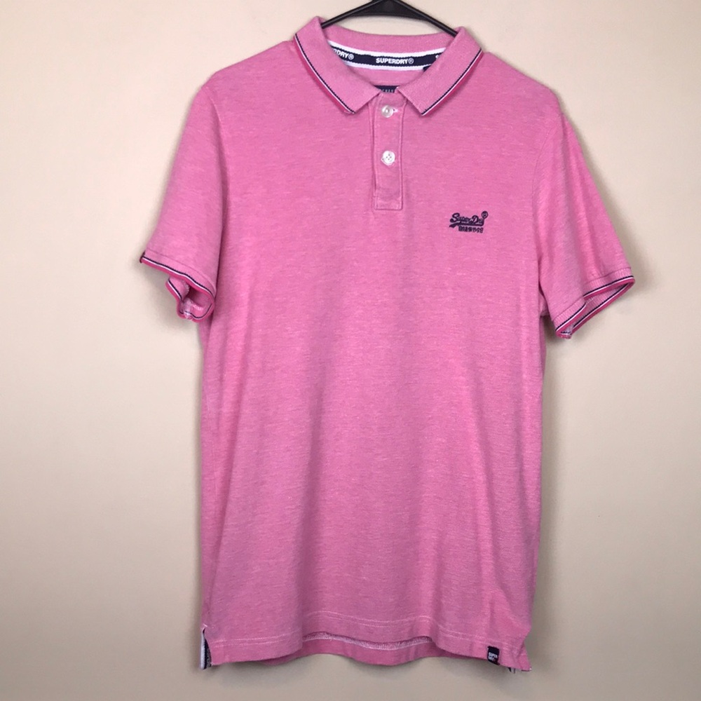 Superdry Pink Polo with Navy Trim Detailing